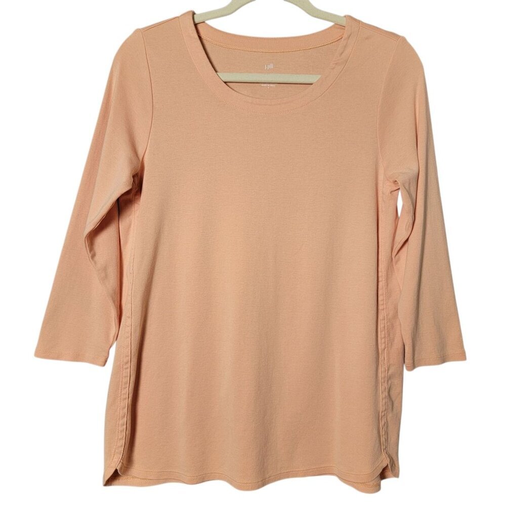 J. Jill Womens Peach 100% Pima Cotton Natural Scoop Neck 3/4 Sleeves Top Small